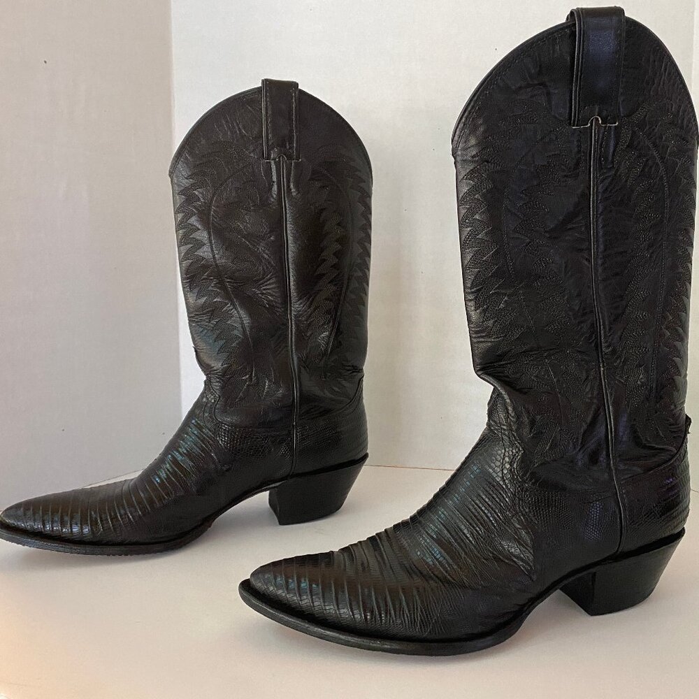 JUSTIN  Boots Exotic Iguana Lizard Black Leather Cowboy Western Boots 10!